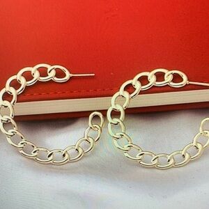 Alyssa Leanna Gold Stationary Link Design Hoop Post Earrings Gift Packaged
